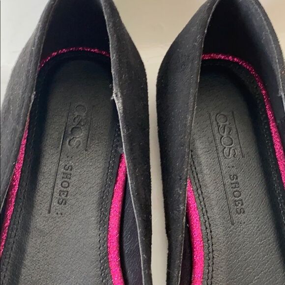 NWOB Asos Pointed Toe Black Suede Donut Flats Sz 4 - Picture 5 of 8